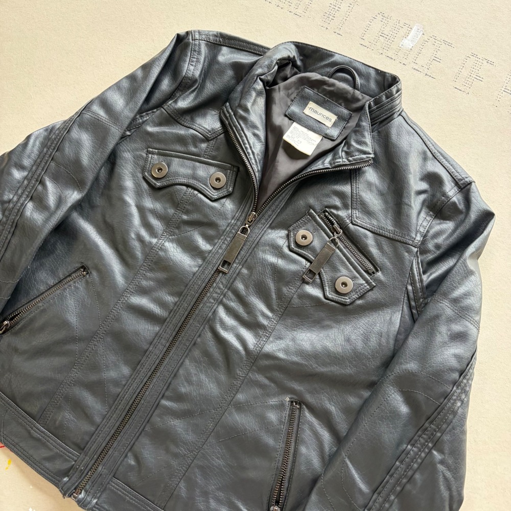 Y2K Maurices Biker Jacket Black Faux Leather Moto Streetwear